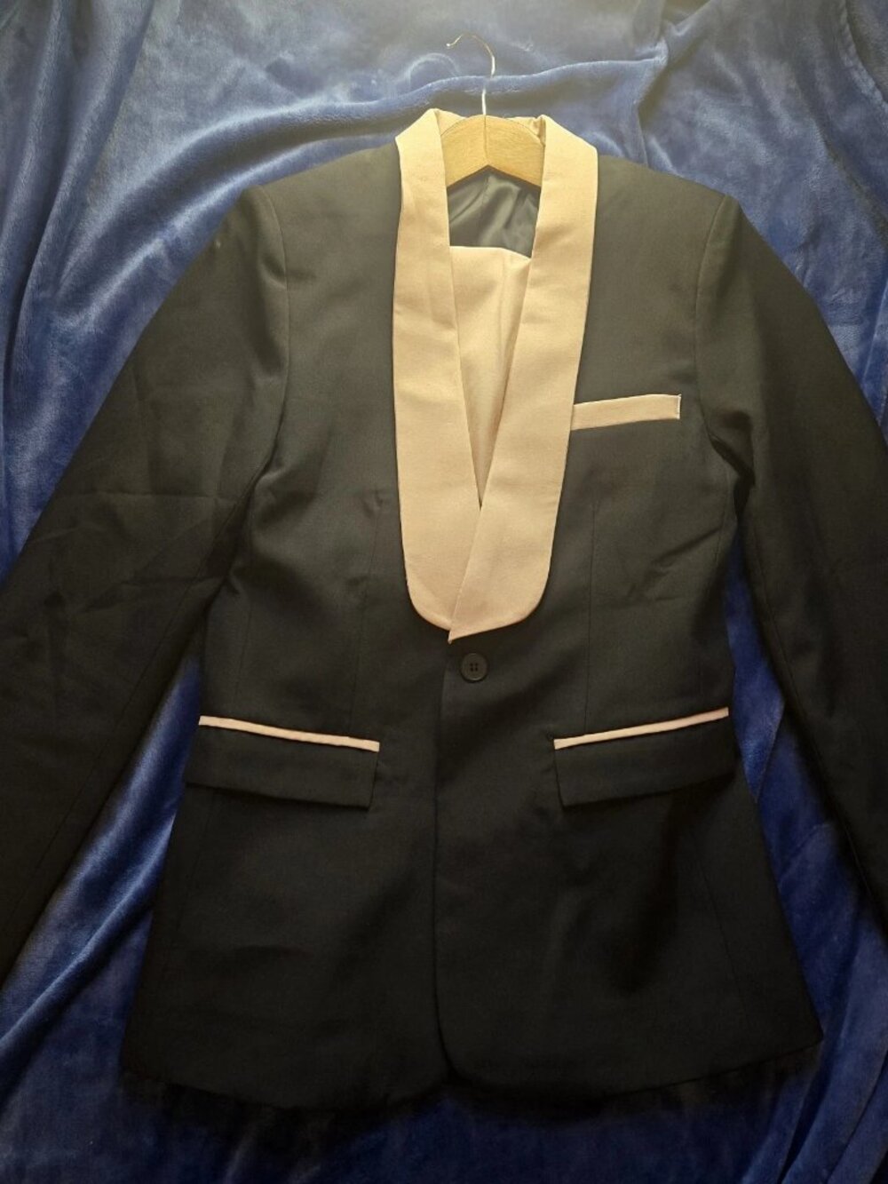 Boohooman Black & Beige Shawl Lapel 2 Piece Suit Blazer 36R Pants 30x29